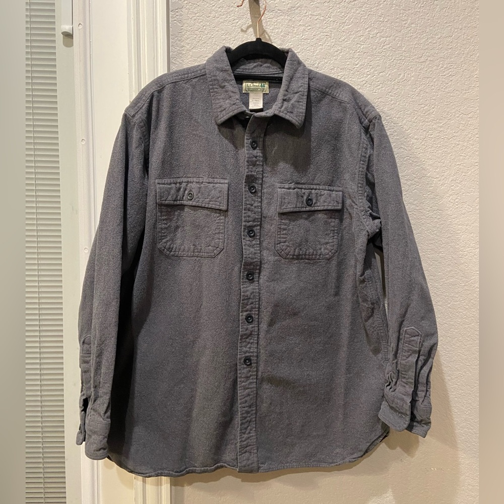 LL BEAN MENS CHAMOIS VINTAGE CLOTH SHIRT GREY size Large